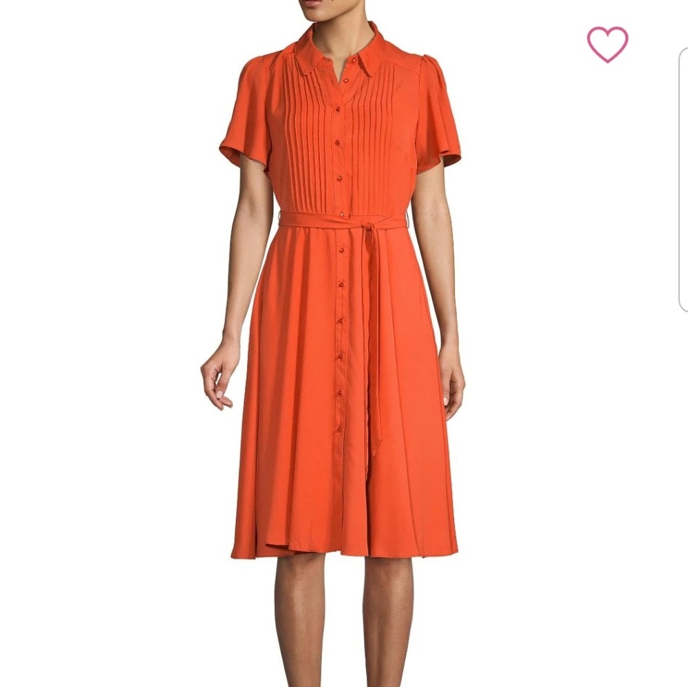 Red tie waist shirt dress